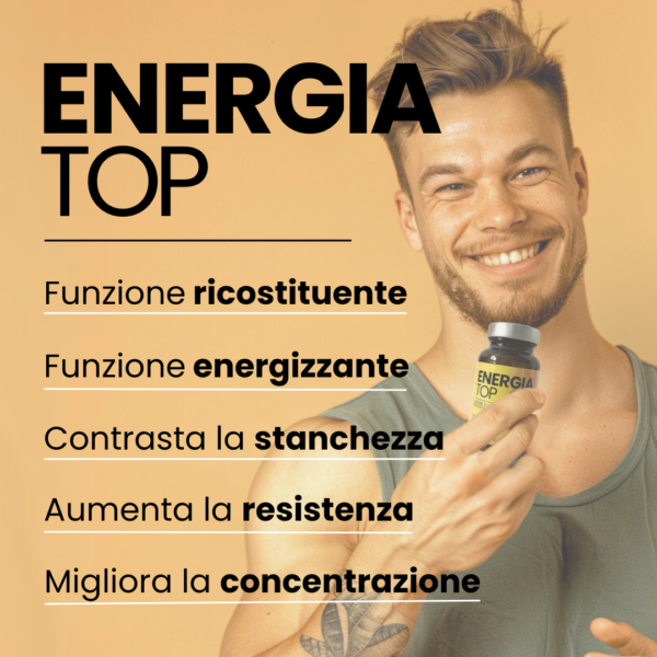 Benefici Energia top integratore: funzione ricostituente, energizzante, contro la stanchezza, aumenta la resistenza, migliora la concentrazione
